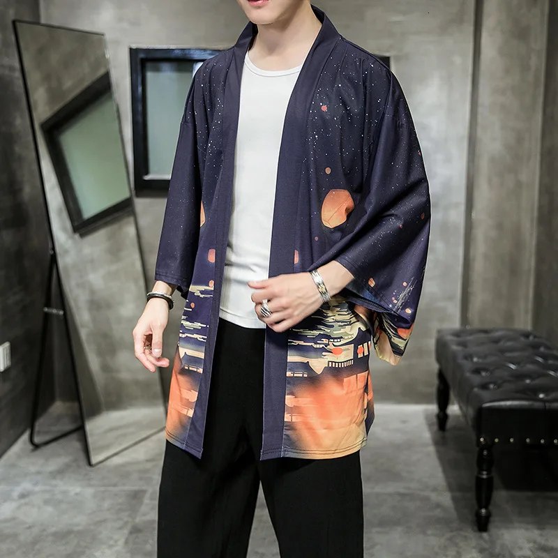 Для мужчин японский стиль китайский принт пальто кардиган юката Винтаж Блузка хараджуку японское традиционное кимоно косплей модные куртки - Цвет: 03K03