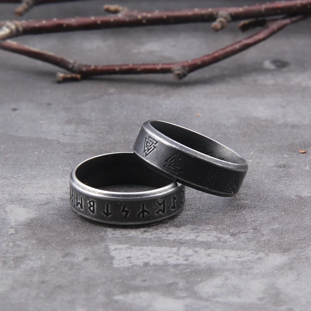 316L Stainless steel Odin Norse Viking Amulet Rune Fashion Style Rings Jewelry with wooden box