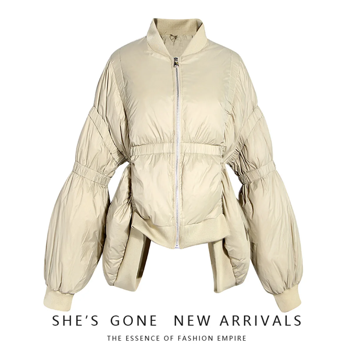 QING MO Khaki Black Women Vintage Parkas Women Irregular Parkas Lantern Sleeve Loose Coat Winter Elegant Parkas ZQY2300