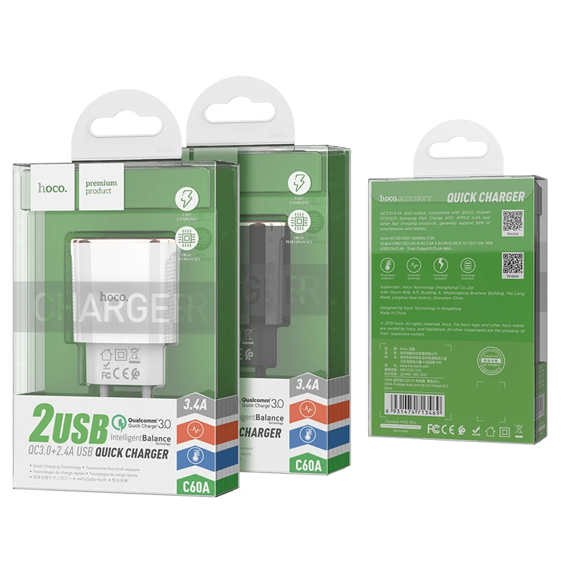 HOCO C60 быстрое 18 Вт QC 3,0 USB зарядное устройство для iPhone 11 Xs Xr Великобритания США ЕС вилка настенное зарядное устройство адаптер для samsung Xiaomi huawei