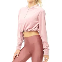 Модная женская Повседневная блуза с длинным рукавом, однотонная розовая Спортивная толстовка с капюшоном, топы, куртка для бега 40DE25