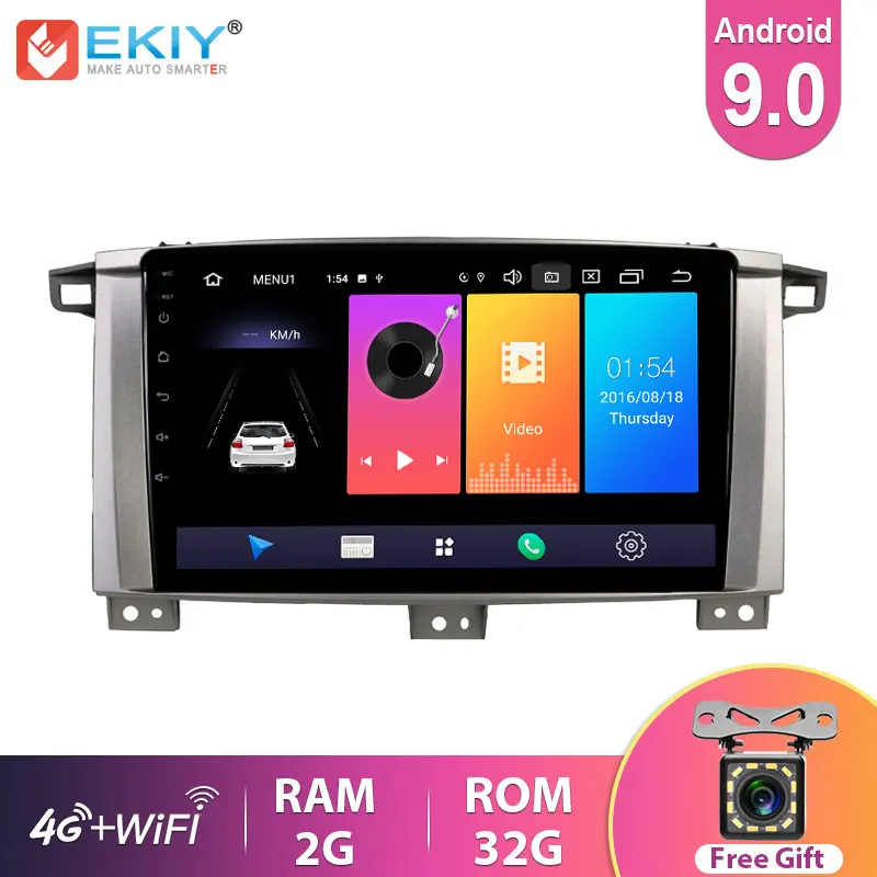 EKIY Android 9 0 автомобильный радиоприемник для Toyota Land Cruiser LC 100 2002 2007 навигация GPS
