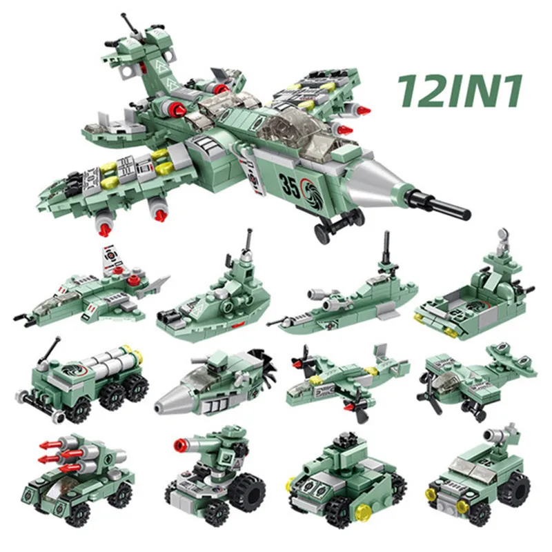 

12 In1 Engineering Fire Truck Robot Ship Airplane Legoed Assembling Bricks Building Blocks Kit DIY Education Christmas Gifts