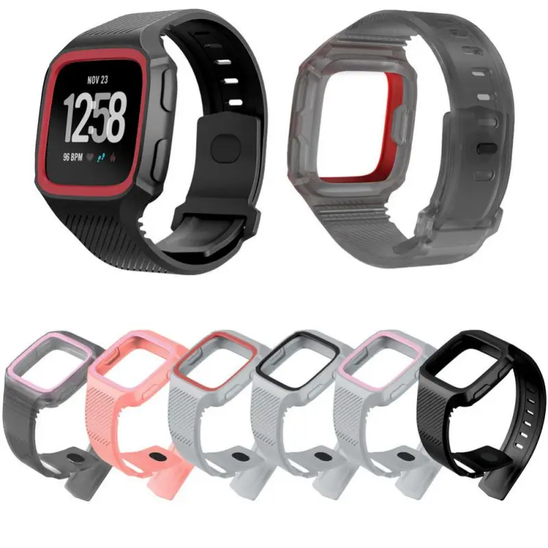 2в1 Silikon Für Fitbit Versa повязка на запястье ремешок Mit Volle schutzhulle Abdeckung Rahmen Uhr Versa|Ремешки