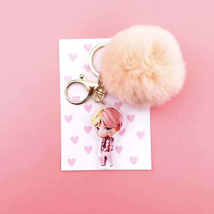 Брелки Новые Мультяшные Kpop Bts акриловые брелки Jungkook V Jimin Hair Ball брелоки подвесные аксессуары для сумок милые