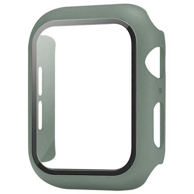 Glass+Case For Apple Watch Serie 7 6 5 4 3 2 1 SE 45mm 41mm iWatch Case 44mm 40mm 38mm 42mm Bumper Screen Protector+Cover Watch Khaki