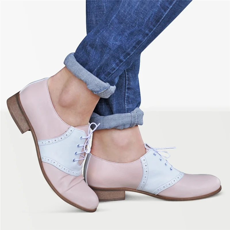 Women's Flats Oxfords Genuine Leather Sneakers Brogues Vintage Spring Handmade Autumn Laces Shoes Woman Spring Summer