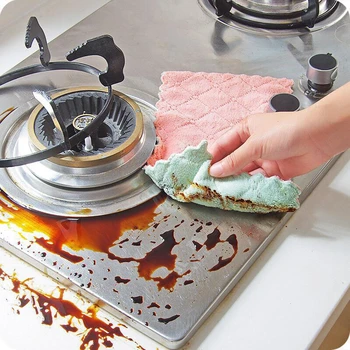

Household Kitchen Towels Absorbent Thicker Double-layer Microfiber Wipe Table Kitchen Towel Cleaning Dish Washing Cloth