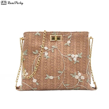 

Women Suqare Lace printing Shoulder Messenger Bags Female Handmade Woven Summer Beach Bags Ladies Fashion Handbags Straw Bags
