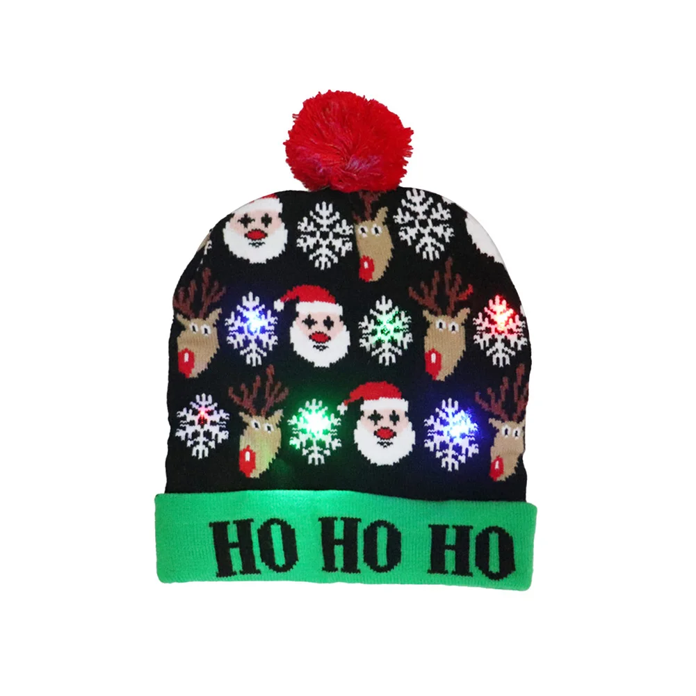 HOT! Fashion Xmas Hats Soft Knitted Hat With LED Light Santa Snowman Reindeer Christmas Hat Adult Kids Party Cap Christmas Decor - Цвет: Santa Claus