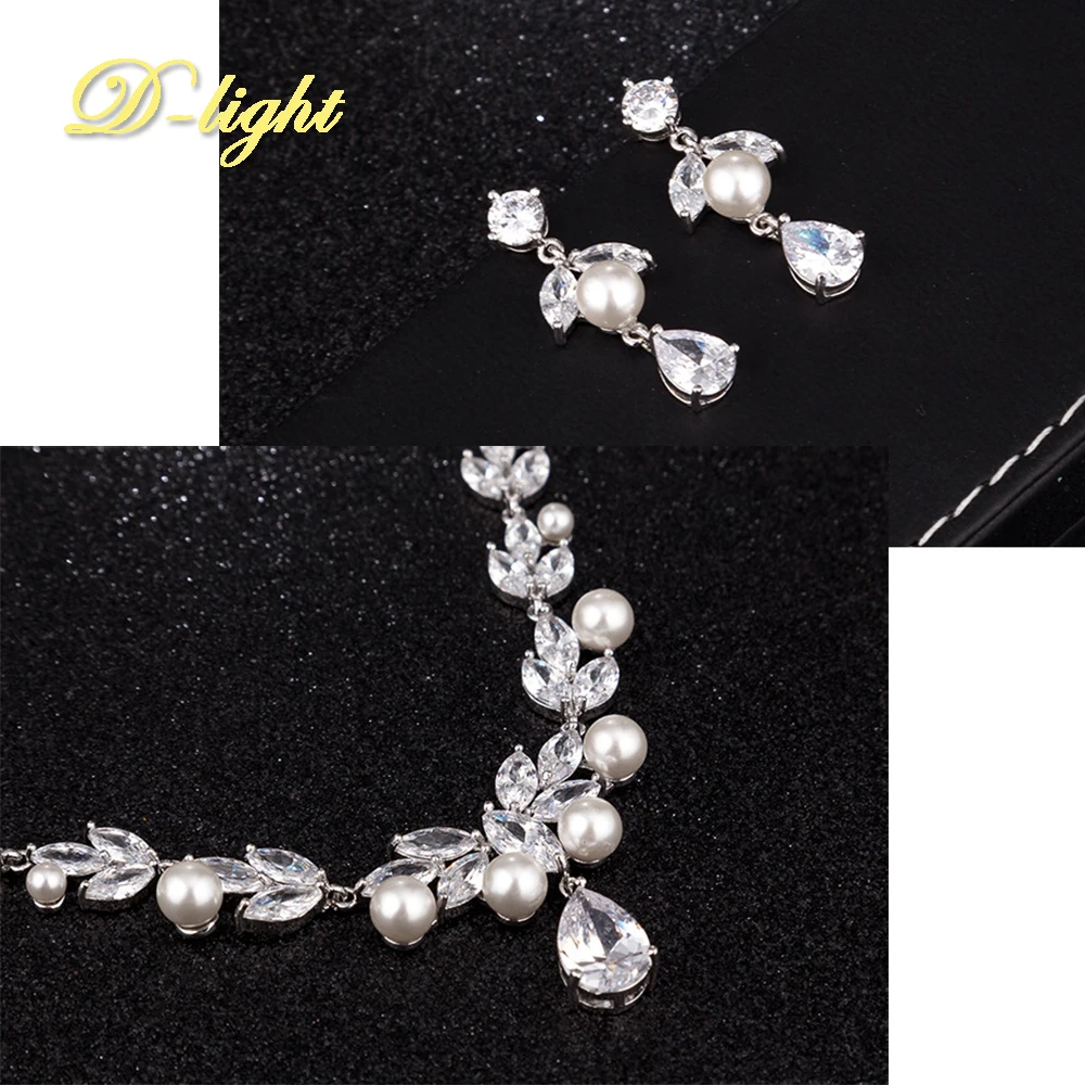 Gorgeous Elegant Bride Copper Inlaid Zircon Jewelry Set Earrings Necklace Two Piece Set Banquet Wedding Accessory Exquisite Gift 3