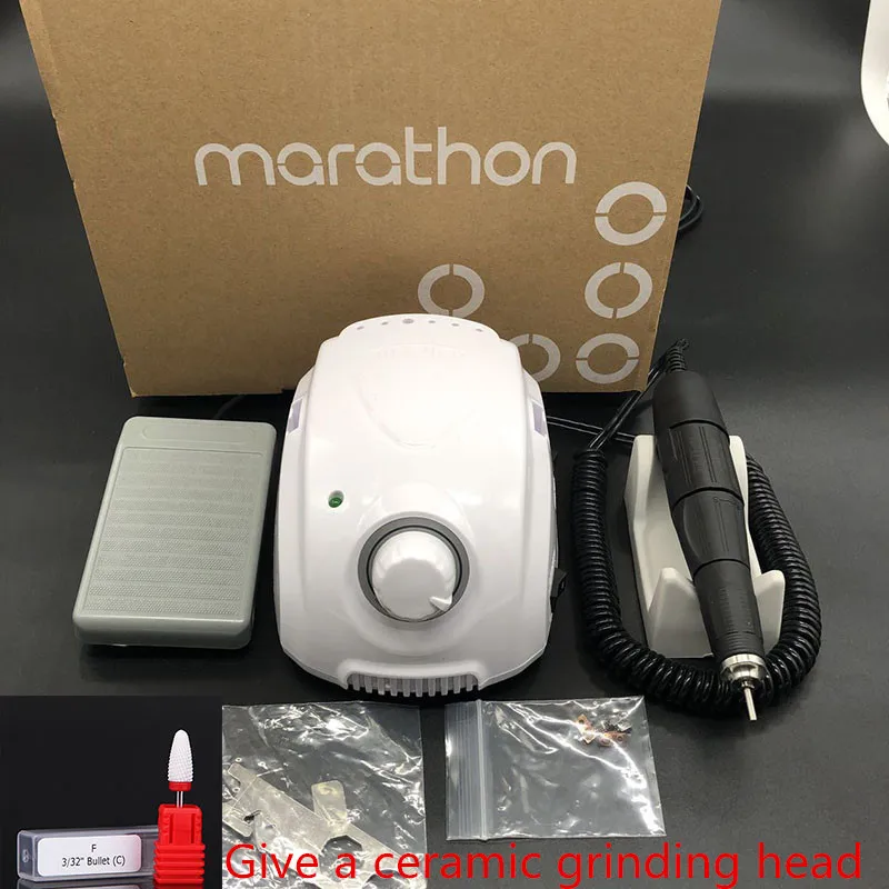 Billig MARATHON Champion 3 102L Griff 35000rpm Elektrische Nagel Bohren STARKE 210 Micro Motor Schleifen Maschine Für Nagel Kunst werkzeuge