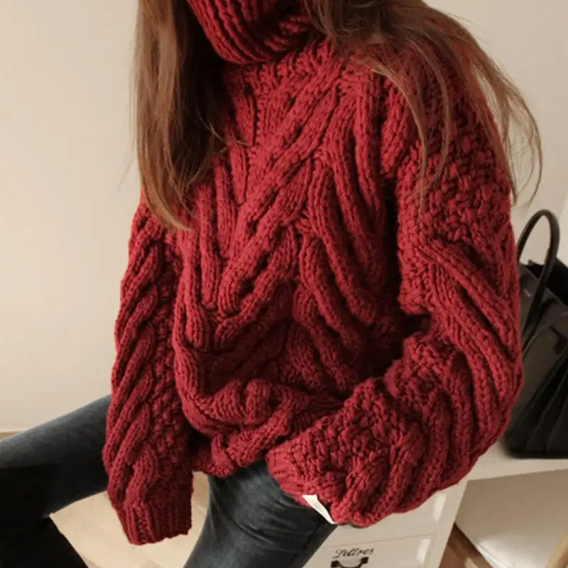 

Autumn Winter Turtleneck Sweater Women Knitted Pullover Loose Warm Ladies Sweaters Thick Long Sleeve Knitted Sweater Women Clothing Pull Femme Q2005