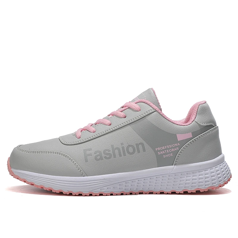 Gray Pink Зимние модные кроссовки; женская теплая плюшевая Повседневная обувь; Низкие кожаные кроссовки на шнуровке; водонепроницаемая обувь; большие размеры 35-42; XU185 - Цвет: Gray Pink