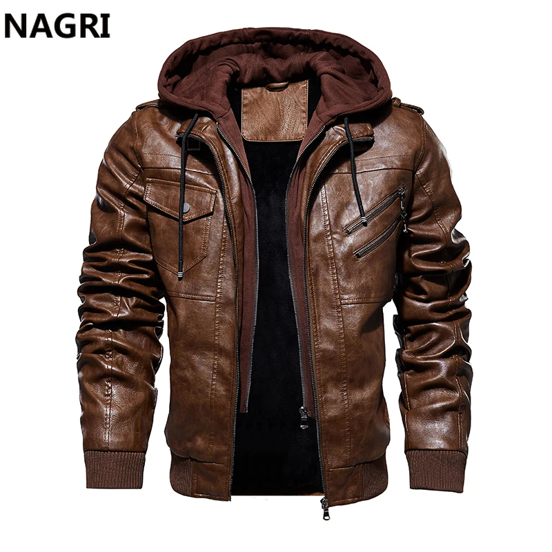 Зимняя Флисовая теплая кожаная куртка ветровка для мужчин Мотоцикл Байкер Пилот