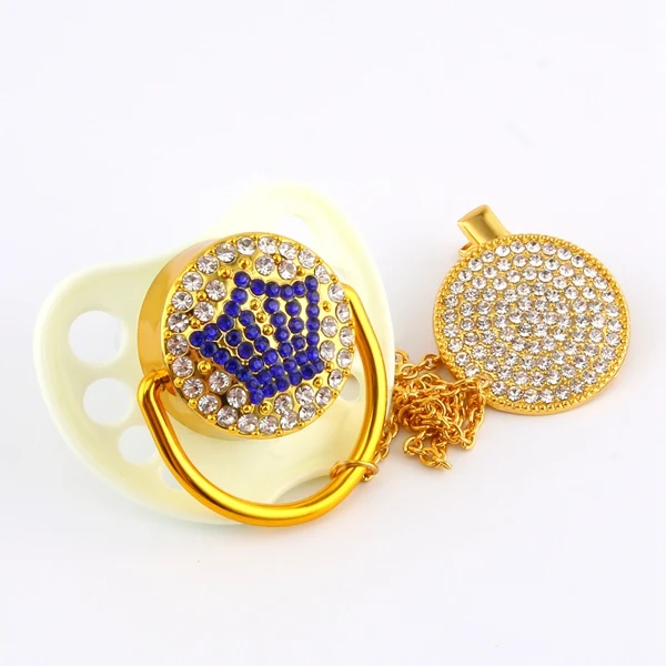 Шикарная пустышка для малышей, роскошная пустышка из горного хрусталя синего цвета, Ортодонтическая Силиконовая пустышка, пустышка, зажимы - Цвет: White1 0-6 M