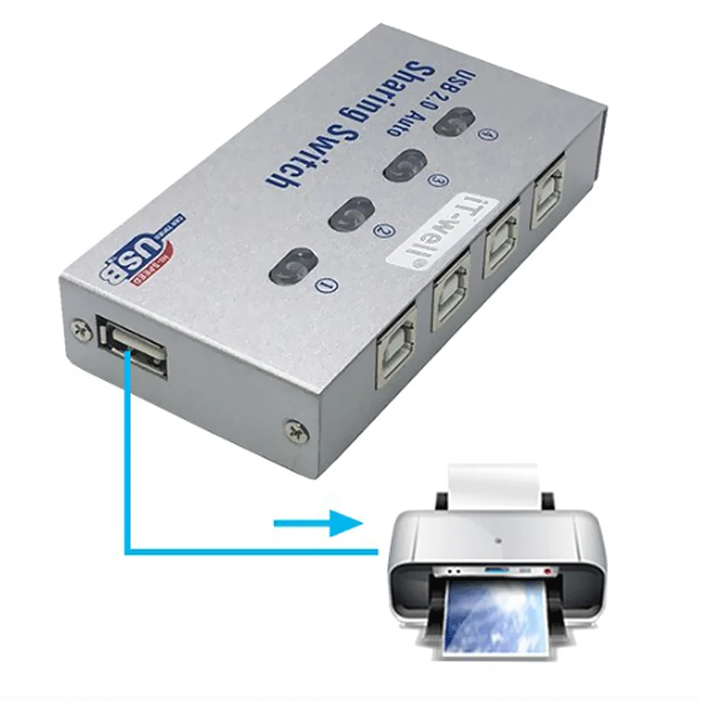USB Auto Sharing Switch KVM Switcher Adapter Box 4 Computer Share 1 USB Device Hub for Printer Scanner