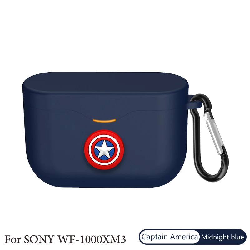 Midnight blue Силиконовый чехол для SONY WF-1000XM3, чехол для наушников, милый чехол с изображением Мстителей, WF 1000XM3, зарядная коробка, противоударный защитный чехол - Цвет: Midnight blue