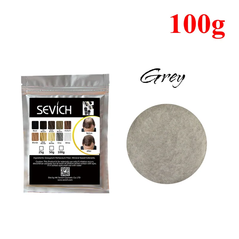 Grey-100g Кератиновые волокна против потери волос от Sevich, 100 г, 10 цветов, волокна для волос, волокна для роста волос, восстановление волос, консилер, спрей, продукт для ухода за волосами, 50 г - Color: Grey-100g