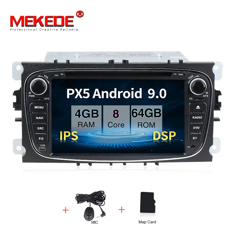Сенсорный ips экран MP5 плеер Android 9 2 Din Автомобильный мультимедийный видео dvd-плеер для FORD/Focus/S-MAX/Mondeo/C-MAX/Galaxy gps wifi - Цвет: 8core 64G black
