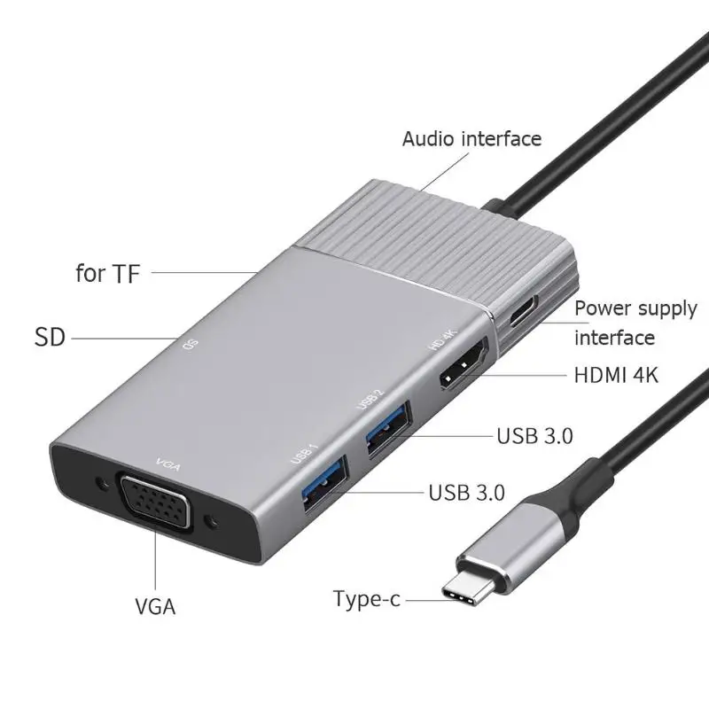 8 в 1 адаптер Многофункциональный тип-c концентратор USB-C к HDMI USB3.0 PD VGA карта памяти Компактный и портативный удобно носить с собой