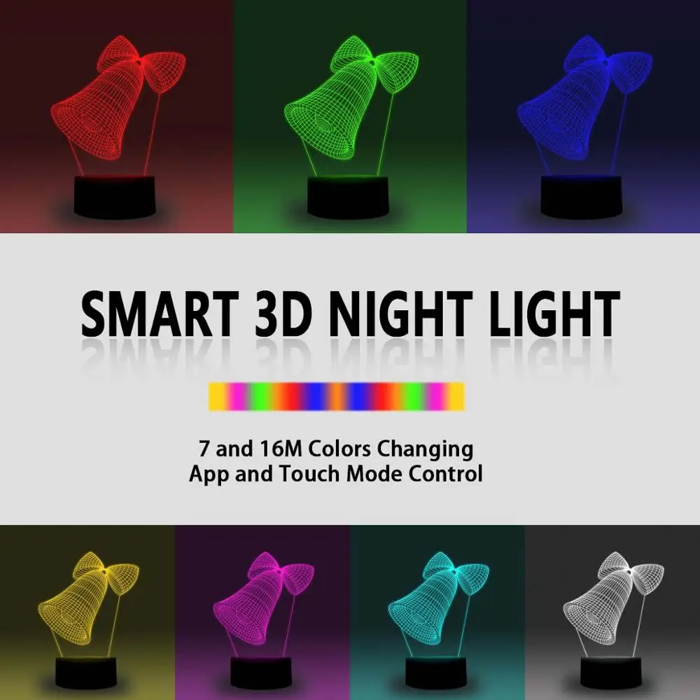 NiteApps 3D кольцо колокольчик ночник настольная лампа Иллюзия подарок на день рождения приложение/сенсорное управление