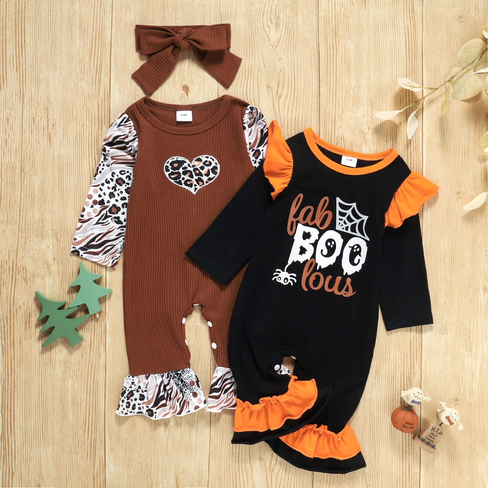 2021 06 19 Lioraitiin Baby Boy Girls Halloween Romper Black Letters and