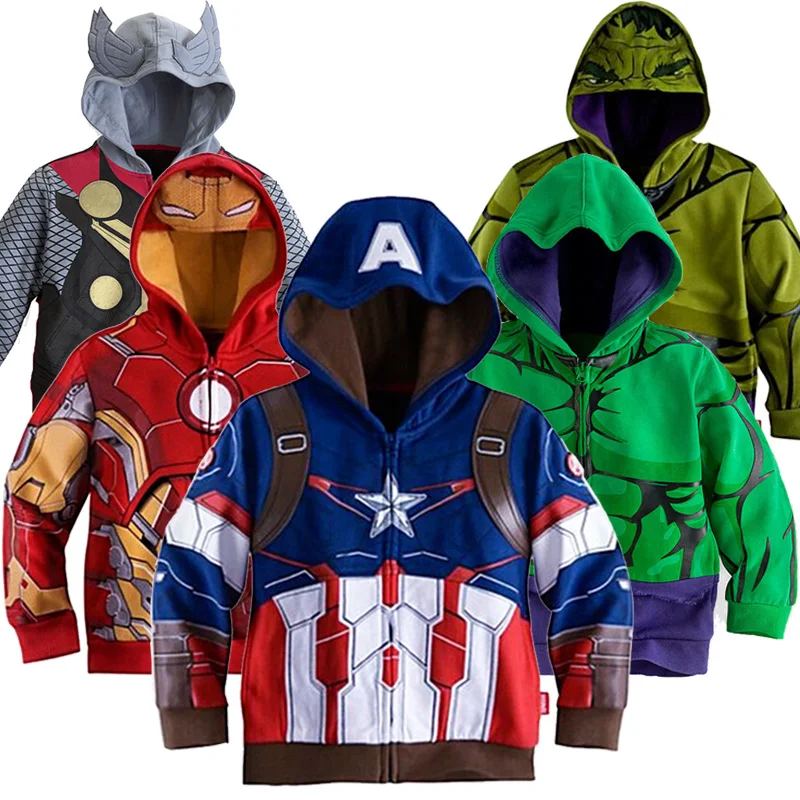 Толстовка с капюшоном для мальчиков; куртка для маленьких мальчиков с принтом «мстители», «Железный человек», «Тор», «Халк», «Капитан Америка», «Человек-паук»; детская куртка с рисунком; 2