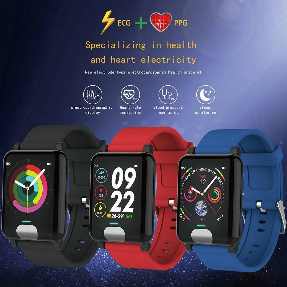 Smart Watch Blood Pressure Heart Rate Monitor Fitness Tracking Sport Bracelet 3 Colours PUO88