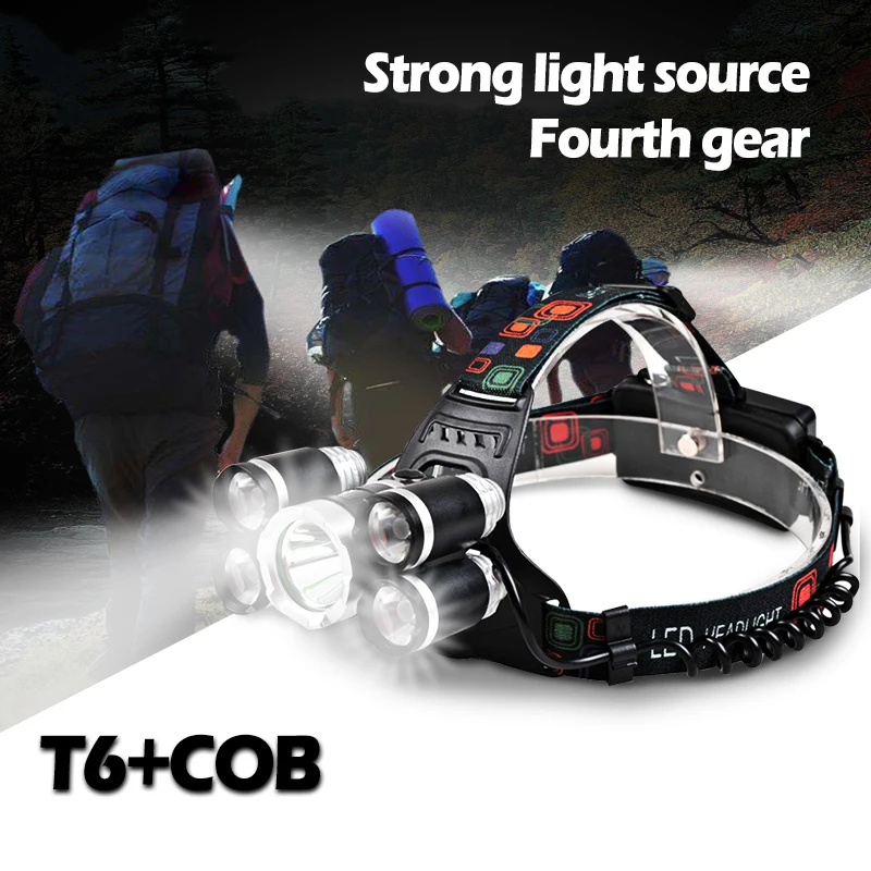 Налобный фонарь светодиодный 4 режима для охоты рыбалки кемпинга 2 аккумулятора