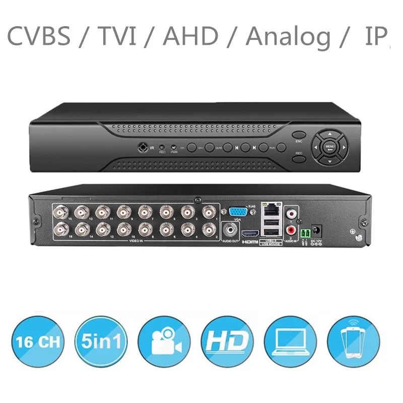 AHD DVR 1080N 16CH 5в1 Поддержка CVBS TVI AHD аналоговые ip-камеры P2P Облако H.264 VGA HDMI видео рекордер RS485 аудио