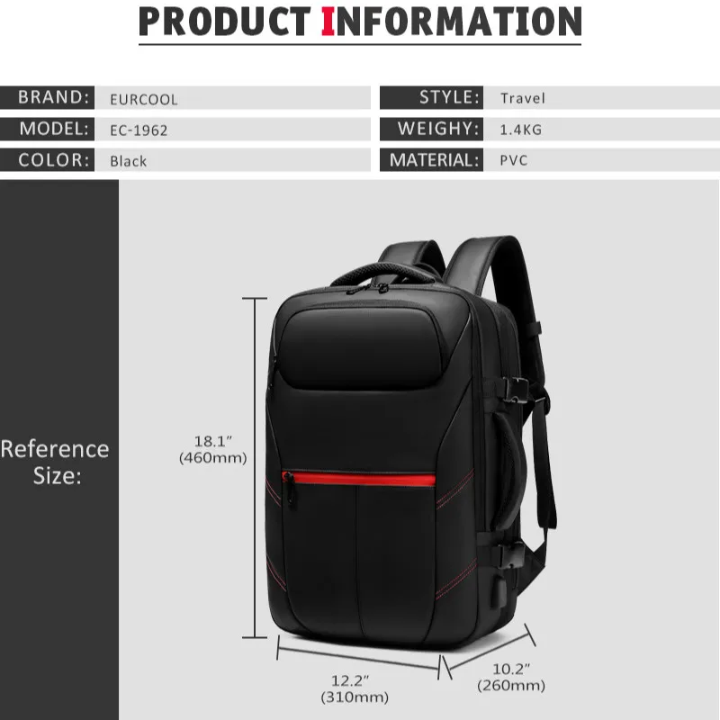 Мужской рюкзак для путешествий, вместительный мужской рюкзак Mochila, расширяемый рюкзак для ноутбука с usb зарядкой, деловая Водонепроницаемая Мужская черная сумка