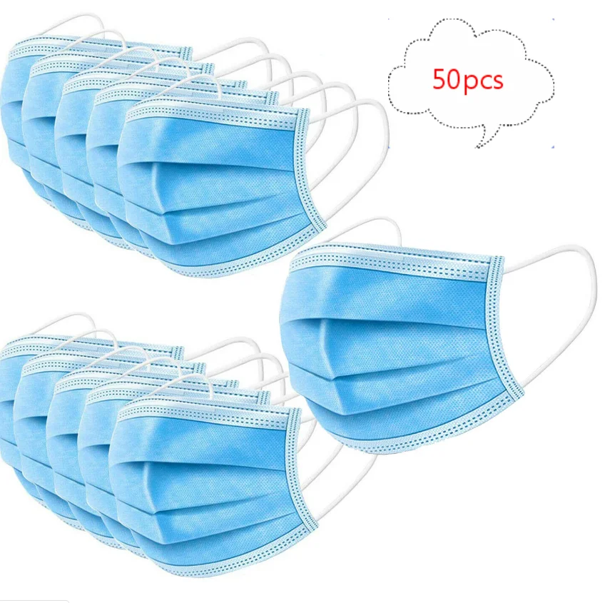 

50pcs 3 Layer Disposable Mask Anti Dust Mouth-muffle Face Masks Men Women Anti Fog Face Mouth Masks Breathable Mouth Cover