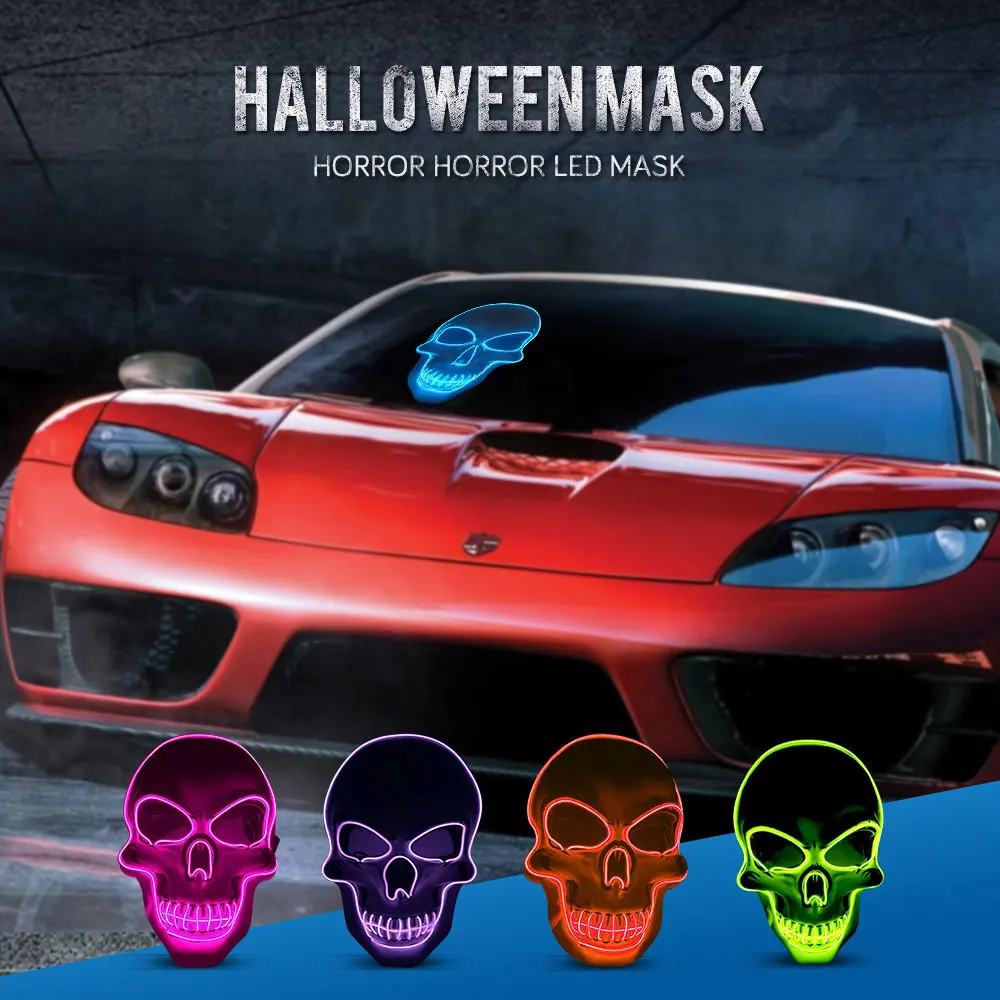 

Hot Halloween Skeleton LED Glow Scary Mask Costume Light Up for Cosplay Car Accessories Interior Decoration for Girl Boy Gift