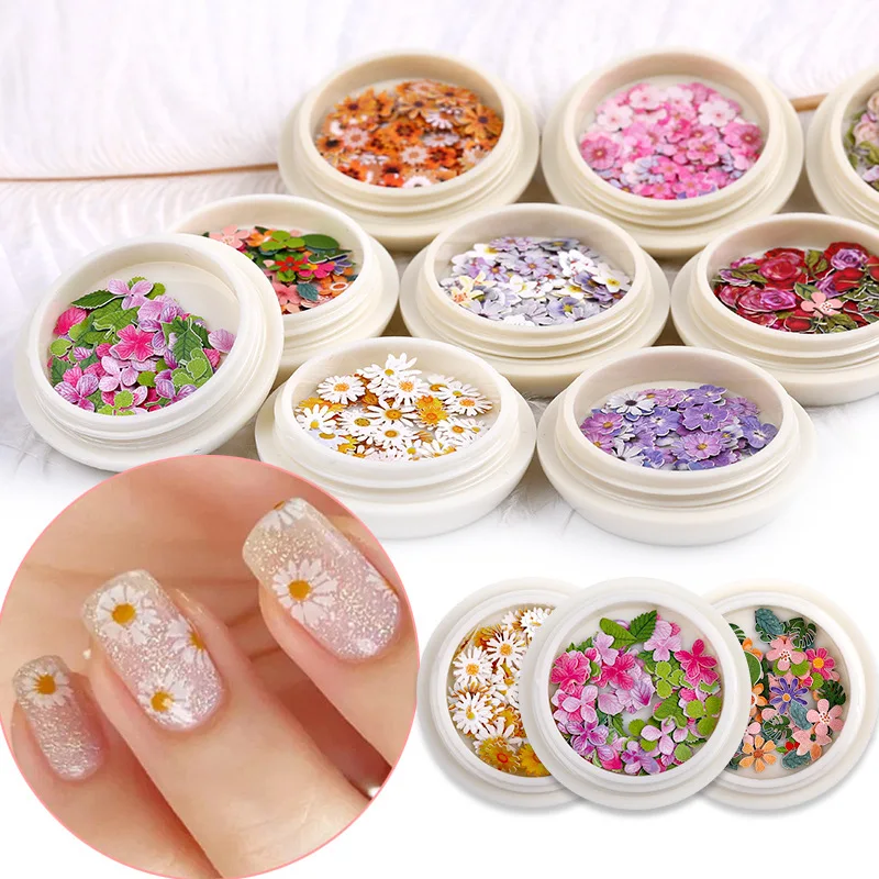 

50pcs/box Nail Flake Wood Pulp Mixed Rose Flowers Tiny Slice 3D Nail Art Decorations DIY Patch Jewelry Manicure Accessories