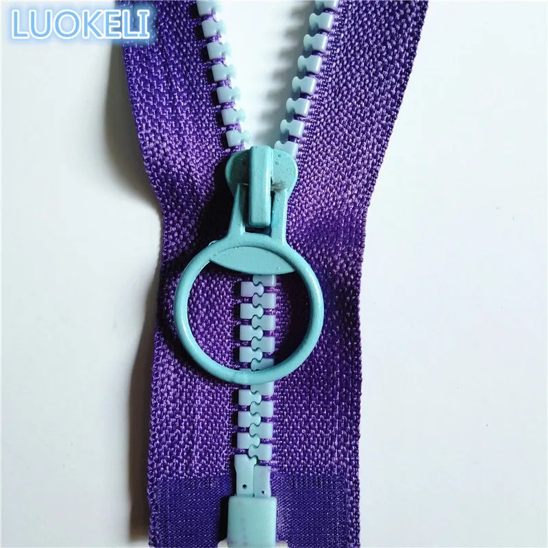 purple 10 шт. контрастный цвет 40 см(16 дюймов) открытие 5# Смола молния тяговое кольцо молния голова DIY Швейные сумки аксессуары для одежды - Цвет: purple