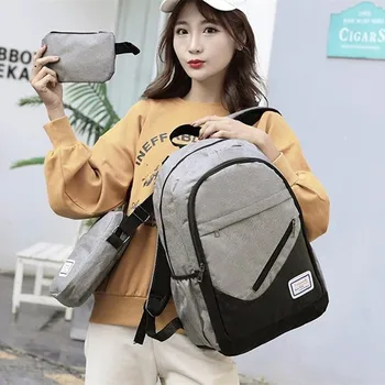 

Canvas Simple Three-piece Student Bag Leisure Computer Backpack Outdoor Travel Leisure Large-capacity Rucksack Mochila Mujer