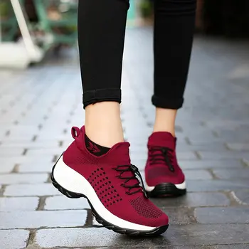 

Large Size Platform Sneakers Socks Women Sport Shoes Womens Running Shoes Ladies Sports Shoes Slip on Trainers Red Knit E-414