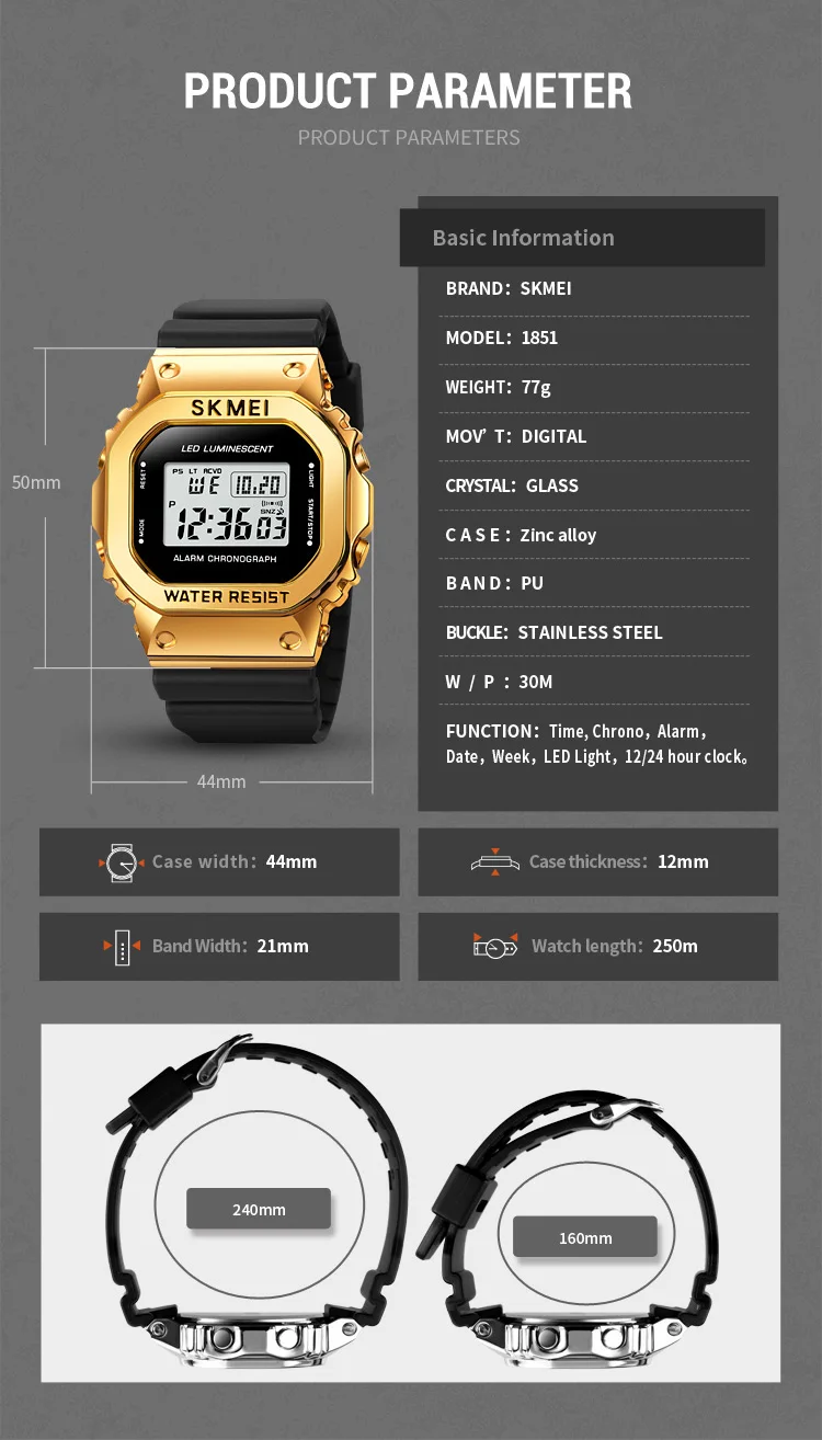 SKMEI Brand Luxury Waterproof Sports Watch For Men Women LED Digital Wristwatch Student Chrono Alarm Clock Relogio Masculino