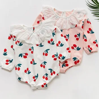 

Baby Girl Bodysuit Cherry print Lotus leaf collar Baby Girl Clothes Long Sleeve Bodysuit Cotton Clothing Newborn Boy Clothes
