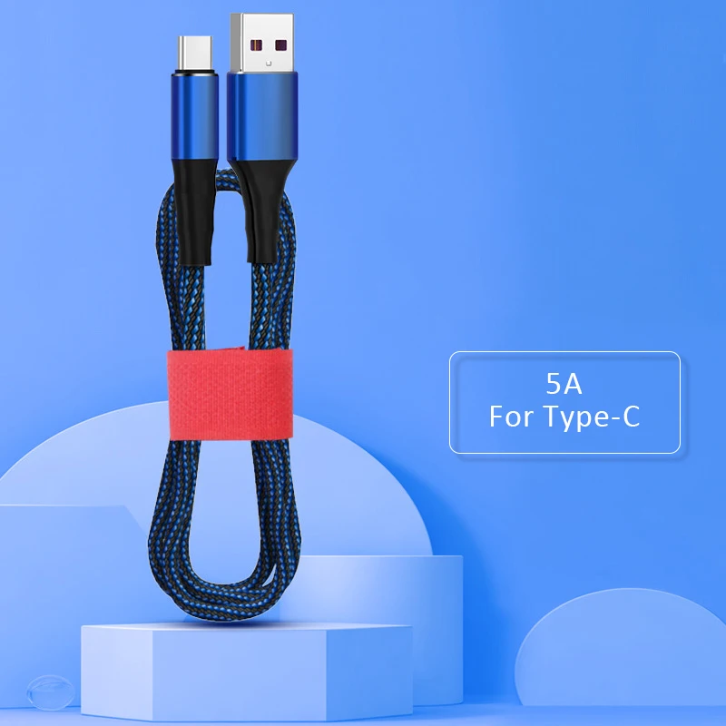 5А usb type C кабель для huawei mate20 P30 samsung s10 Xiaomi Мобильный телефон USB C Быстрая зарядка зарядное устройство Шнур type-C кабель зарядного устройства - Цвет: blue
