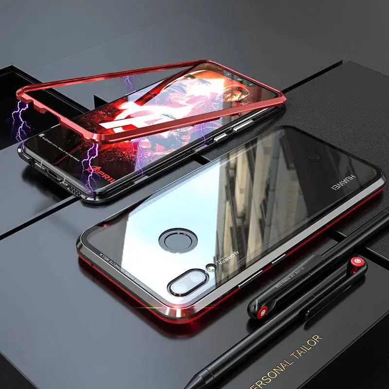 Металлический магнитный чехол для huawei P30 Pro Lite P20 Pro, прозрачная стеклянная задняя крышка, Магнитный чехол для huawei P30Lite P 20 Pro 30 On - Цвет: Black Red
