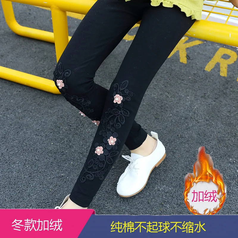 flowers velvet black Брюки для девочек; коллекция года; сезон осень-зима; Новинка; кашемировые эластичные детские леггинсы - Цвет: flowers velvet black
