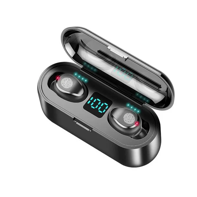 Черный YPAY F9 Bluetooth 5,0 сенсорные кнопки наушники 8D стерео беспроводные наушники светодиодный дисплей с 2000 мАч Внешний аккумулятор гарнитура с MC - Цвет: Черный