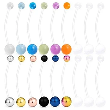 

18PCS 14G Pregnancy Sport Maternity Flexible Bioplast Acrylic Belly Button Rings Retainer Navel Rings Body Piercing Jewelry