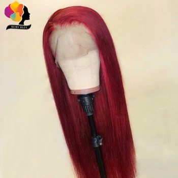 

Remyblue 99J Red Lace Front Human Hair Wigs Ombre Burgundy Remy Brazilian Straight Human Hair Wigs 13*4 Lace Front Wig for Women