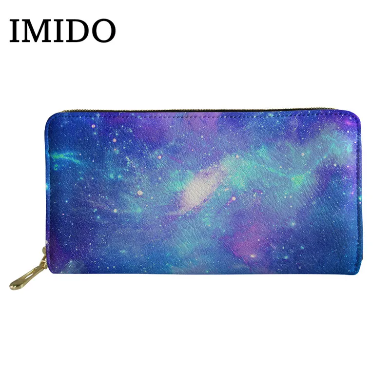 IMIDO, объемный кошелек с рисунком Галактики, с объемным рисунком, с отделением для карт, для телефона, Дамский клатч, кошелек для монет, Женский кошелек, Роскошный кошелек