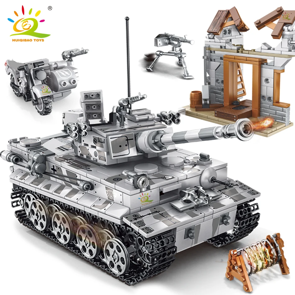 HUIQIBAO 1154 шт Военная немецкая модель танка Тигр строительные блоки WW2 армейский