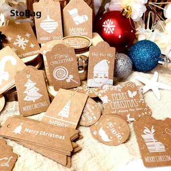 

StoBag 50pcs Christmas Kraft Paper Tag Happy New Year Gift Wrapping DIY Celebrate Party Supplies Decoration Paper Card Labels