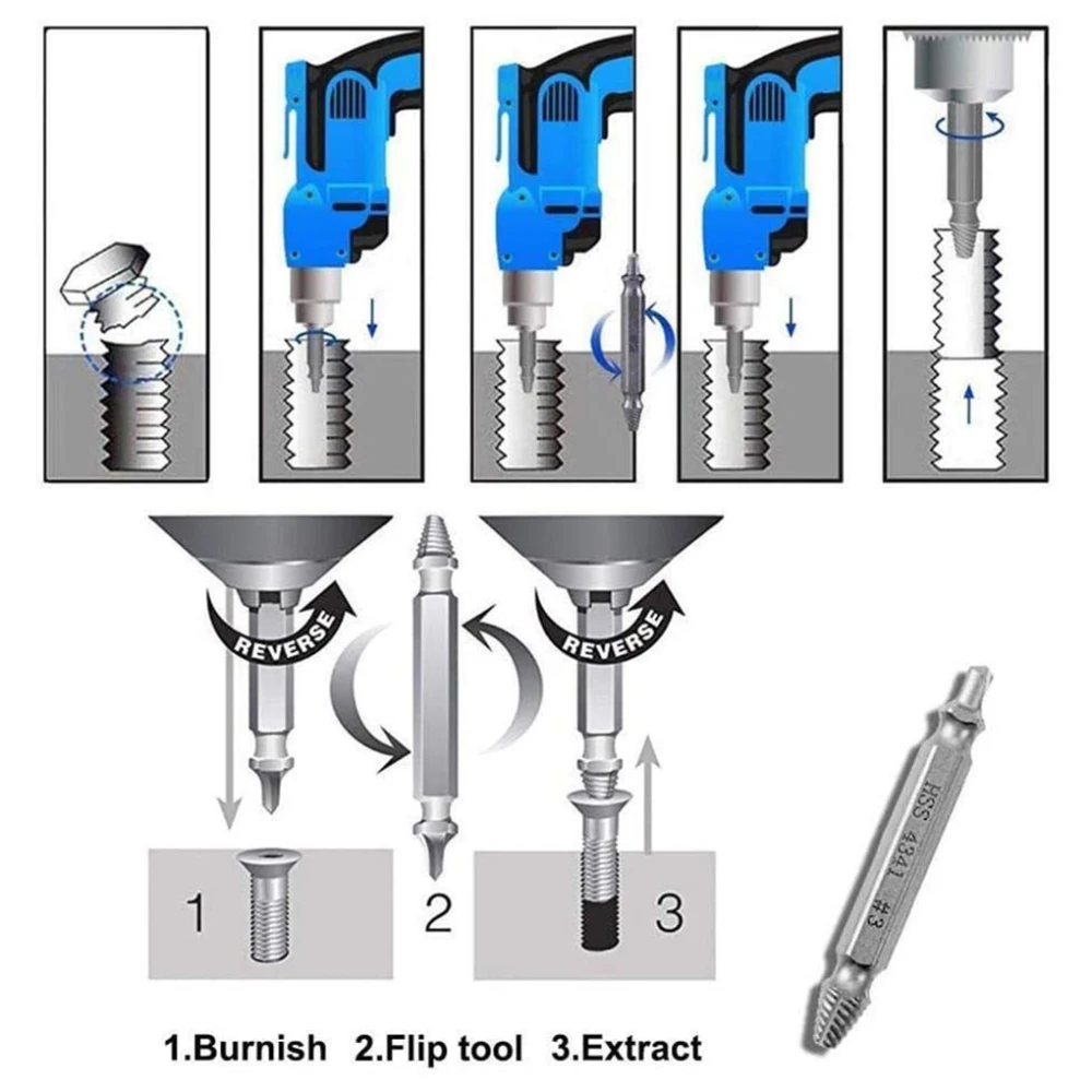 5 Pcs/set Damaged Screw Extractor Drill Bit Set Stripped Broken Screw Bolt Remover Extractor Easily Take Out Demolition Tools
